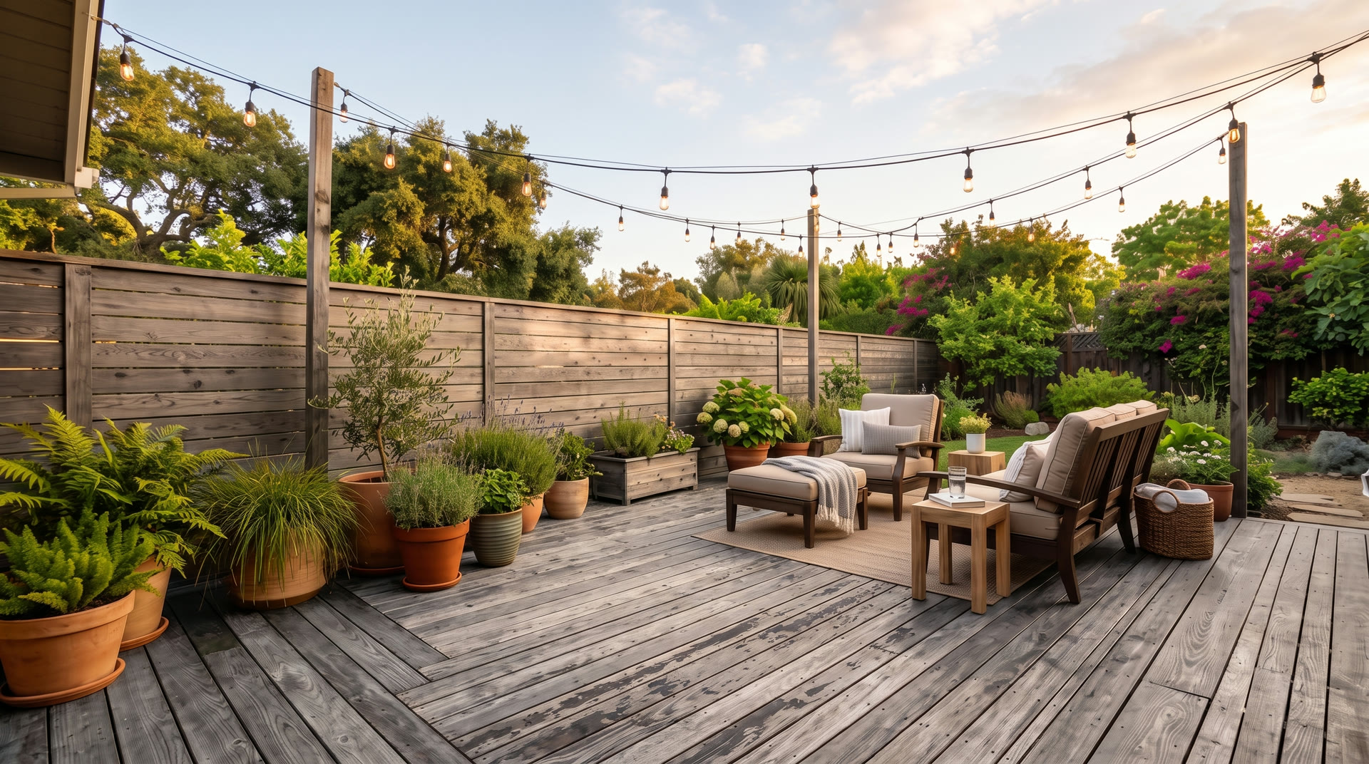 Weathered gray deck before staining